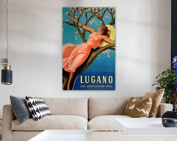Gino Boccasile, Reisposter Lugano Suisse Zuid-Zwitserland Schweiz, 1939 (gezien bij vtwonen) van Atelier Liesjes