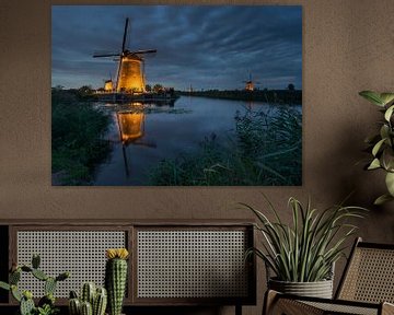 The floodlit windmills of Kinderdijk