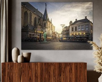 Het plein van Zwolle Overijssel tijdens de zonsondergang van Bart Ros