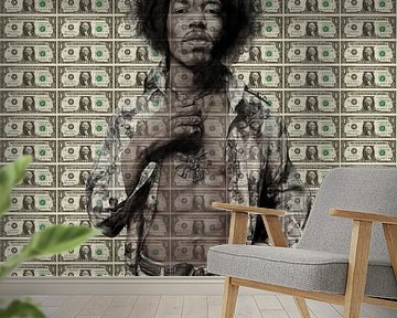 Jimi Hendrik on Dollar Bills van Rene Ladenius Digital Art