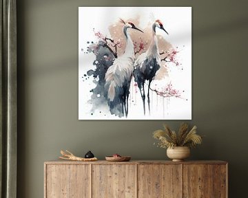 Cranes & Cherry blossom van Bianca ter Riet