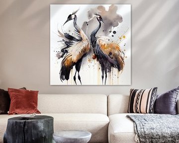 Aquarel Cranes van Bianca ter Riet