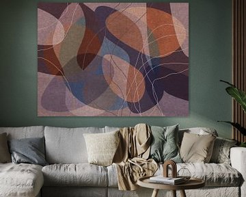 Formes organiques brunes, violettes et bleues. Art géométrique rétro abstrait moderne sur Dina Dankers
