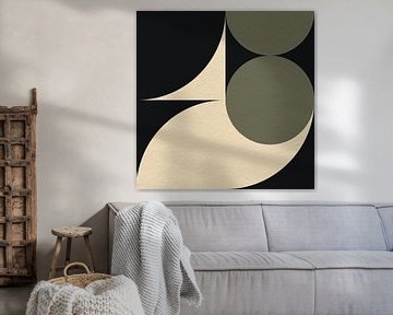 Moderne abstracte minimalistische kunst met geometrische vormen in wit, groen en zwart. van Dina Dankers
