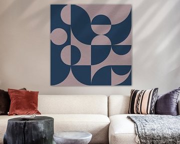 Moderne abstracte minimalistische kunst met geometrische vormen in roze en blauw van Dina Dankers
