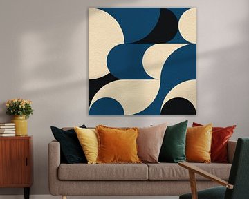 Moderne abstracte minimalistische kunst met geometrische vormen in wit, zwart en blauw van Dina Dankers