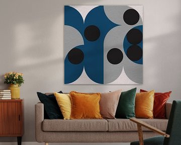 Moderne abstracte minimalistische kunst met geometrische vormen in blauw, zwart, grijs van Dina Dankers