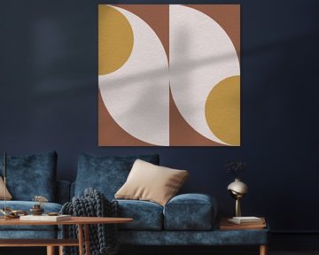 Modern abstract minimalist art with geometric shapes in brown, yellow, white by Dina Dankers