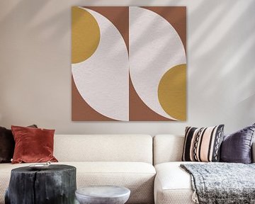 Art moderne abstrait minimaliste avec des formes géométriques en brun, jaune et blanc. sur Dina Dankers