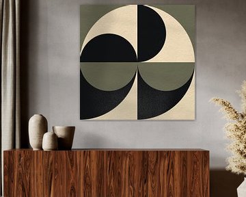 Moderne abstrakte minimalistische Kunst mit geometrischen Formen in weiß, grün, schwarz von Dina Dankers