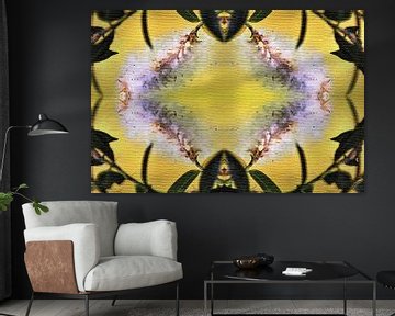 Abstract work in yellow green and white by Maud De Vries