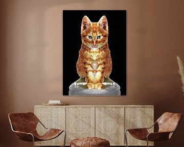 Vervreemdend rood kitten low key portret van Maud De Vries
