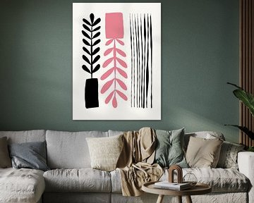 Botanisch moderne abstracte vormen in roze en zwart van Studio Allee