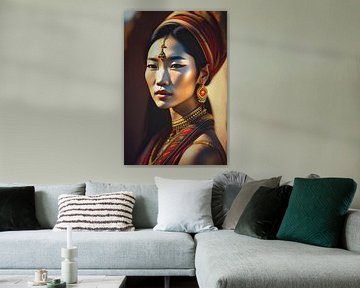 Asian lady II.Ethnic portrait. digital painting of asian tribal lady with earth tone colors by Dreamy Faces