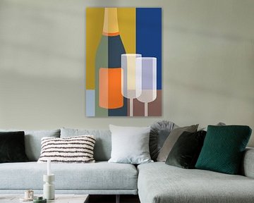Mousserende wijn fles met twee glazen. van DE BATS designs
