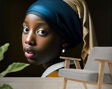 Donker meisje met de parel, naar Johannes Vermeer van Roger VDB