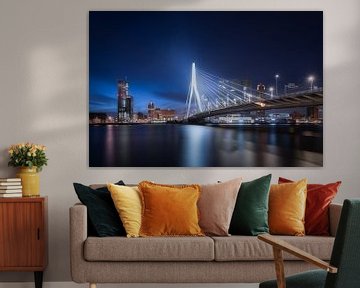Rotterdam Erasmusbrug Avond Zwart-Kleur