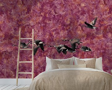 Fliegende Kanadagänse (Kunst, Van-Gogh-Stil) von Art by Jeronimo