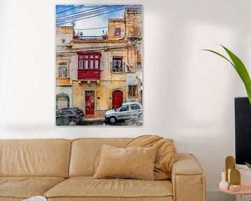 Malta Sliema stad aquarel schilderij #malta van JBJart Justyna Jaszke
