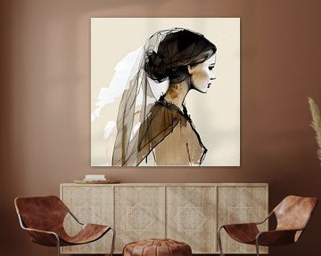 Textile & veil woman in beige van Bianca ter Riet
