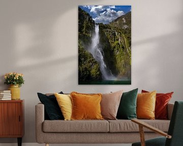 Waterfall and rainbow New Zealand by Albert Brunsting