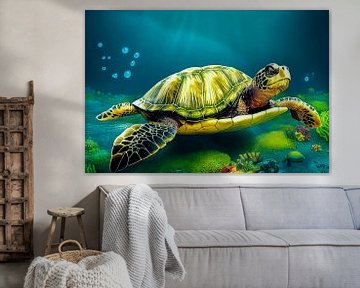 Turtle in the sea illustration by Animaflora PicsStock