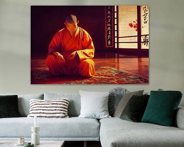 Shaolin Mönch sitz in einem Tempel und macht seine Meditation Illustration von Animaflora PicsStock