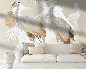 Kraniche abstrakt beige & weiß