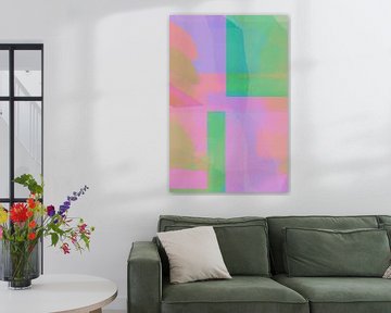 Abstracte vormen in neon roze, groen, blauw en geel van Studio Allee