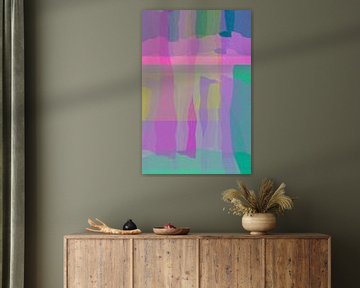 Abstracte vormen in neon roze, groen, blauw en geel van Studio Allee