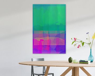 Abstracte vormen in neon roze, groen, blauw, paars en geel van Studio Allee