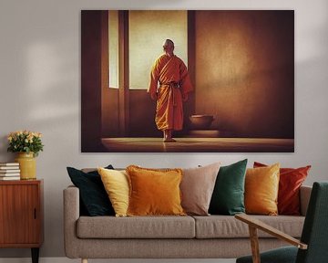 moine bouddhiste dans un temple, illustration sur Animaflora PicsStock
