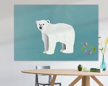 Minimalist polar bear blue background by Maud De Vries