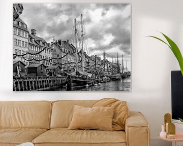 Nyhavn Harbour Black And White by Dorothy Berry-Lound