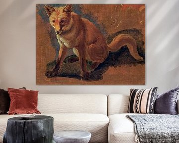 Studie eines Fuchses . Ölgemälde von Jacques Lauren Laurent Agasse in Orange, Braun, Rost Farbe von Dina Dankers