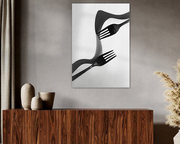 Play of shadow and light with 2 forks, black and white by Jefra Creations