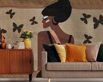 Dame mit Schmetterlingen in Brauntönen