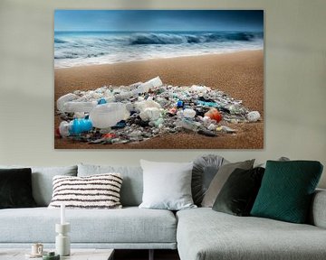 Plastic afval op een zandstrand Illustratie van Animaflora PicsStock