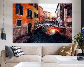 Bunter Kanal in Venedig (Kunst) von Art by Jeronimo