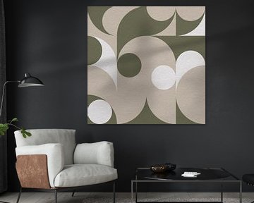Moderne abstracte minimalistische retro kunst met geometrische vormen in groen, beige en wit van Dina Dankers