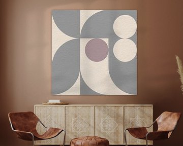 Moderne abstracte minimalistische retro kunst met geometrische vormen in grijs, wit en roze van Dina Dankers