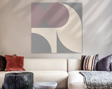 Art rétro moderne abstrait et minimaliste avec des formes géométriques en argent, rose et blanc. sur Dina Dankers