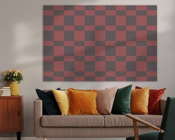 Motif de damier. Formes géométriques modernes abstraites et minimalistes en rouge et brun36 sur Dina Dankers