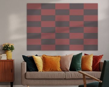 Dambordpatroon. Moderne abstracte minimalistische geometrische vormen in rood en bruin 41 van Dina Dankers