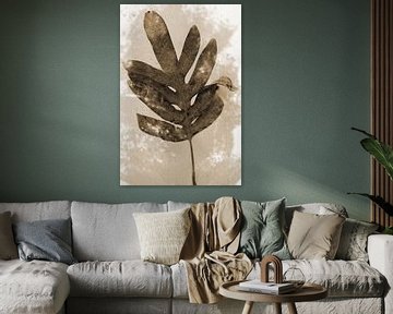 Fern leaf in brown and beige. Modern botanical art in retro style by Dina Dankers