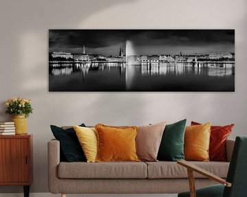 Hamburg Alster / Binnenalster in zwart en wit . van Manfred Voss, Zwart-Wit Fotografie