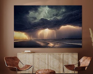 Tornade Tempête avec orage au-dessus de la mer Illustration sur Animaflora PicsStock