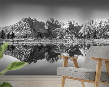 Alpine panorama of the Wilder Kaiser in Tyrol in black and white. by Manfred Voss, Black-White Photography