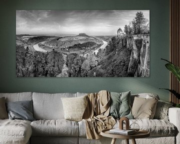 Elbschleife in Saxon Switzerland in black and white by Manfred Voss, Schwarz-weiss Fotografie