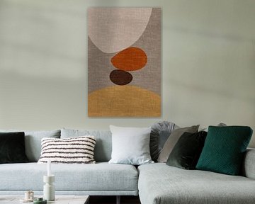 Moderne, abstrakte, geometrische, organische Retro-Formen in erdigen Farbtönen: beige, braun, orange von Dina Dankers